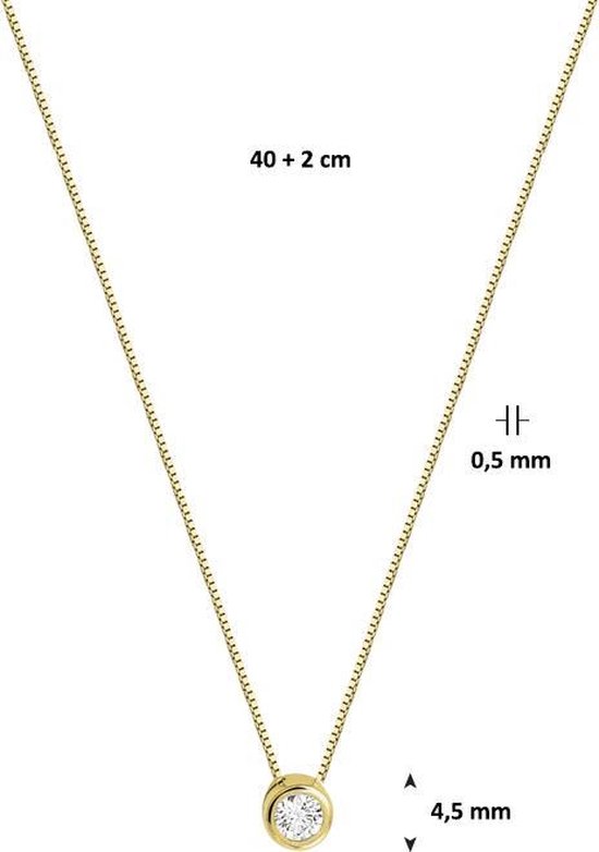 The Jewelry Collection - Ketting Zirkonia 0,5 mm 40 + 2 cm - Goud