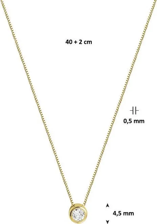 The Jewelry Collection - Ketting Zirkonia 0,5 mm 40 + 2 cm - Goud