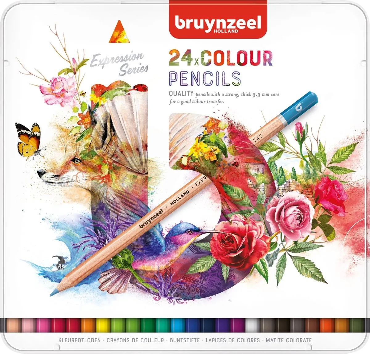 potlood, kleurpotloden, 24 kleuren, kunstset, penseel