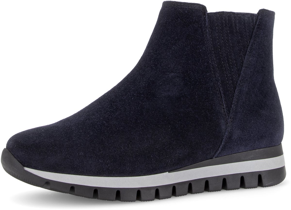 ankle boots, suede, dark blue, slip-on, chunky sole
