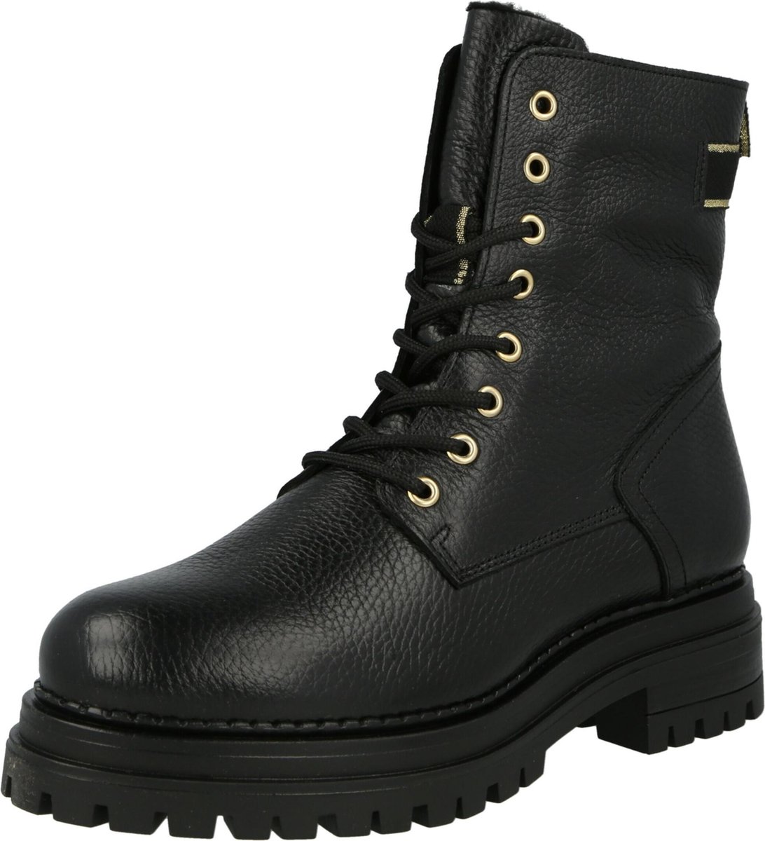 PS Poelman -maat 42 - LUNA Dames Veter laarzen met imitatiebont - Zwart