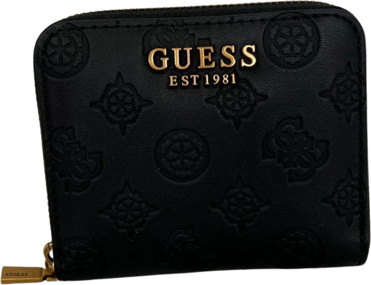 wallet, zwart,  embossed pattern, gouden logo, ritssluiting