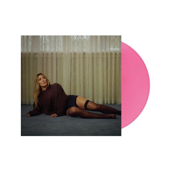 vrouw, liggend, roze vinyl, kledingset, kouselementen