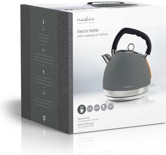 Nedis Elektrische waterkoker 1,8 L Soft touch - Grijs