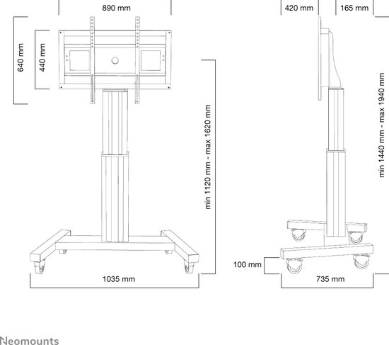 Neomounts PLASMA-M2500SILVER elektrische trolley - t/m 100" - zilver