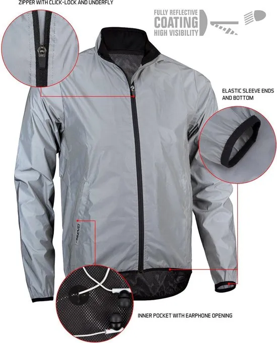 Avento Maat M Reflecterend Hardloopjack Heren - Zilver