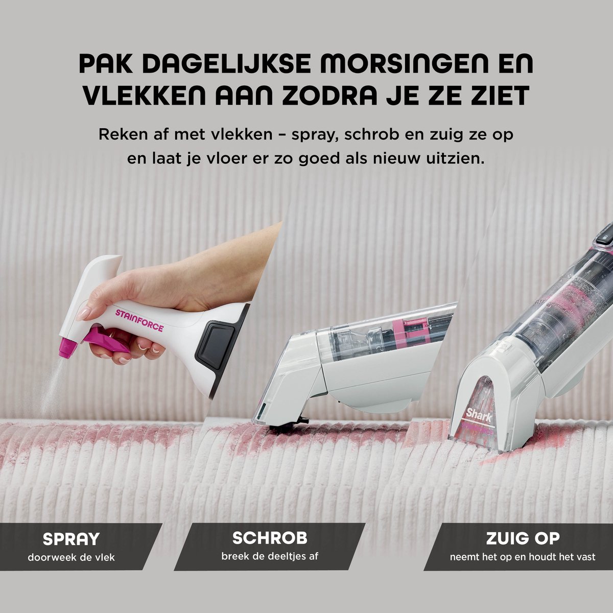 Shark StainForce Draadloze Handzame Vlekkenverwijderaar met draagcaddy, spleetopzetstuk en krachtige spray voor vloerbedekking, vloerkleden, bekleding van meubels en autobekleding - HX100EUT