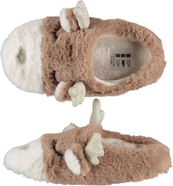 slippers, plush, animal, reindeer, brown