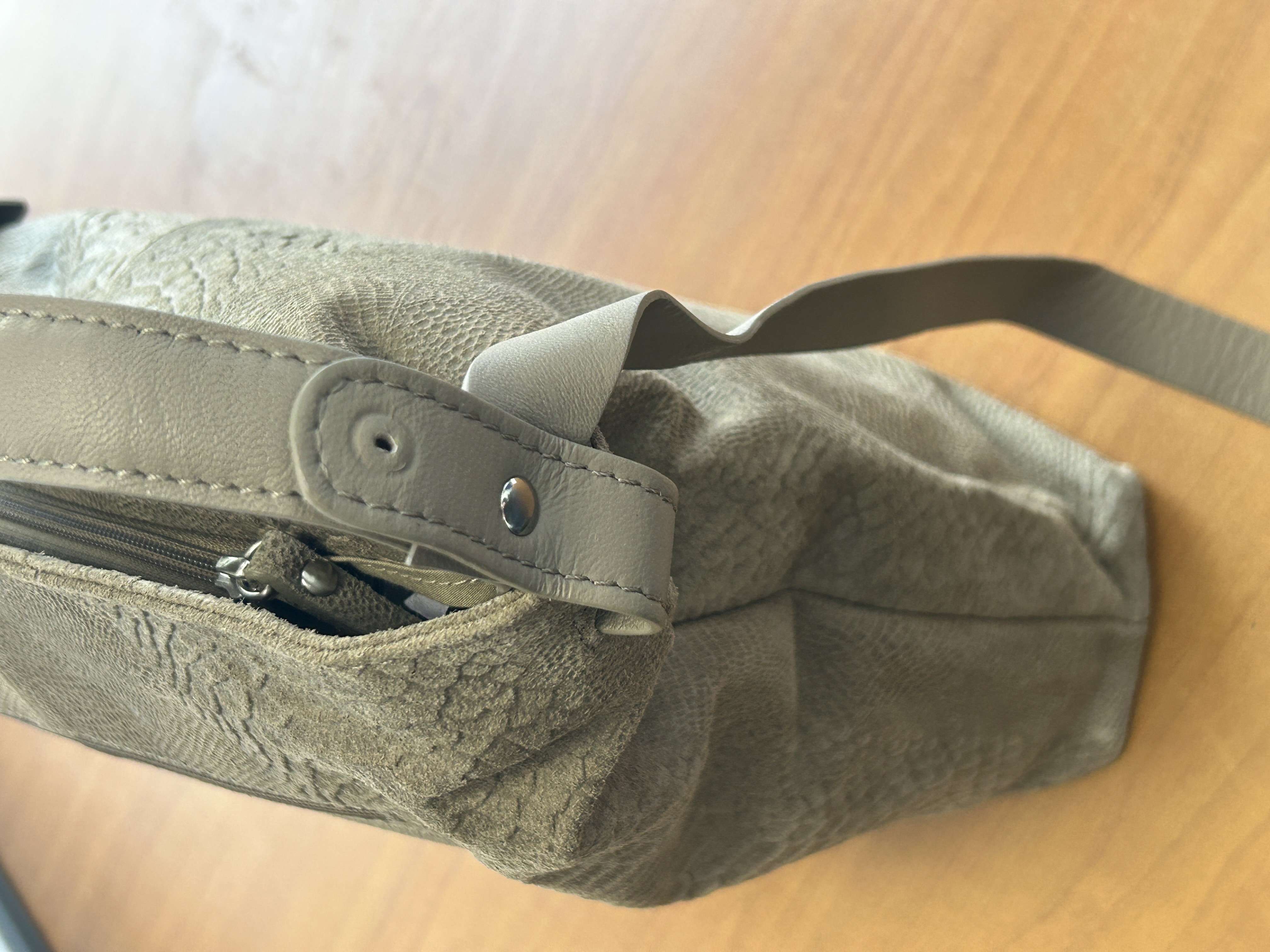 tasje, riem, schoudertas, leer, grijs