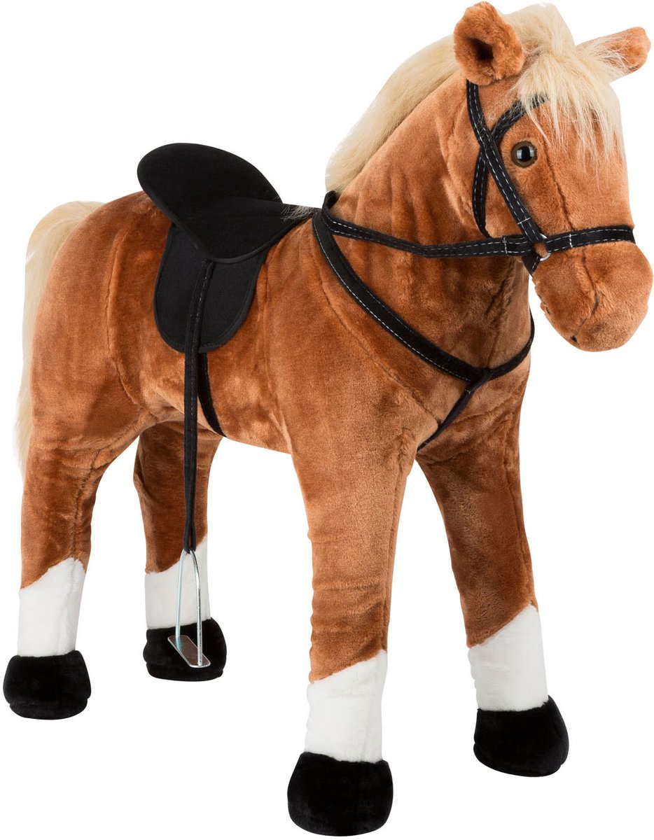paard, knuffel, zachte stof, zadel, halsriem