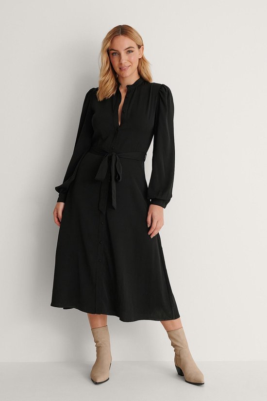 jurk, kleding, mouwlong, knoopsluiting, riem