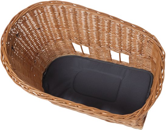 Basil Pasja Hondenfietsmand MIK M - Achter - Riet - Medium - Bruin - 45 cm. Incl. kussentje -