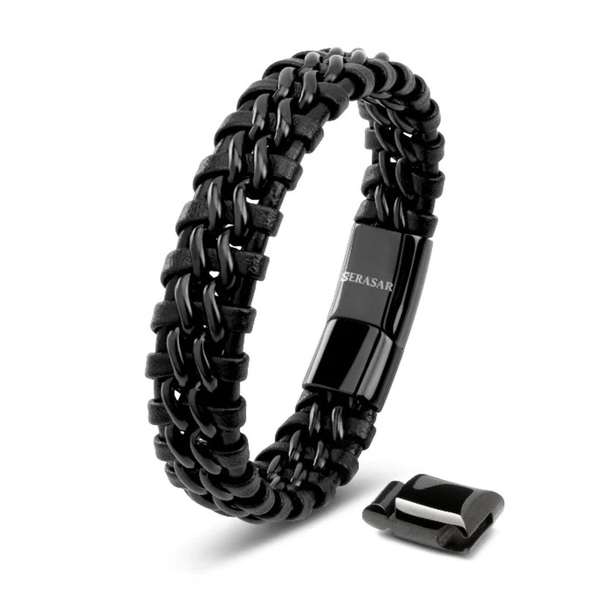 bracelet, braided, black, stainless steel, magnetic clasp