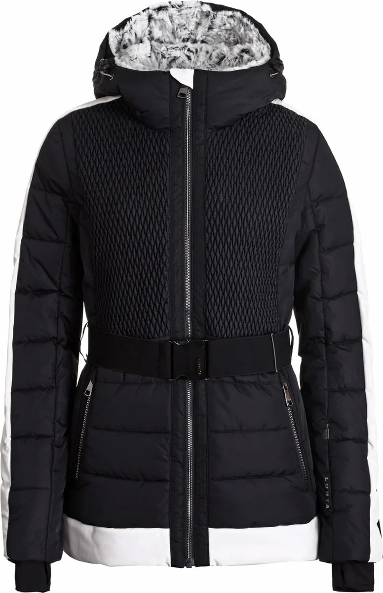 jas, puffer jas, zwarte jas, kapmuts met bont, bontkraag