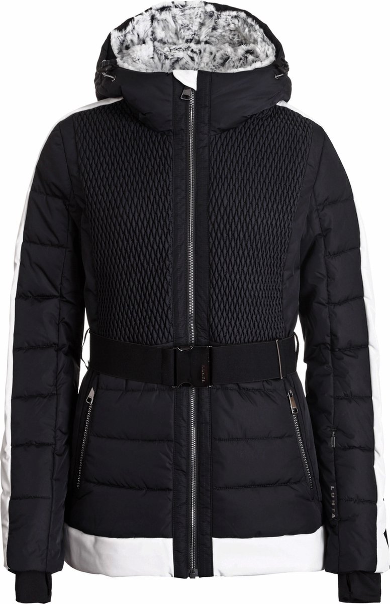 jas, puffer jas, zwarte jas, kapmuts met bont, bontkraag