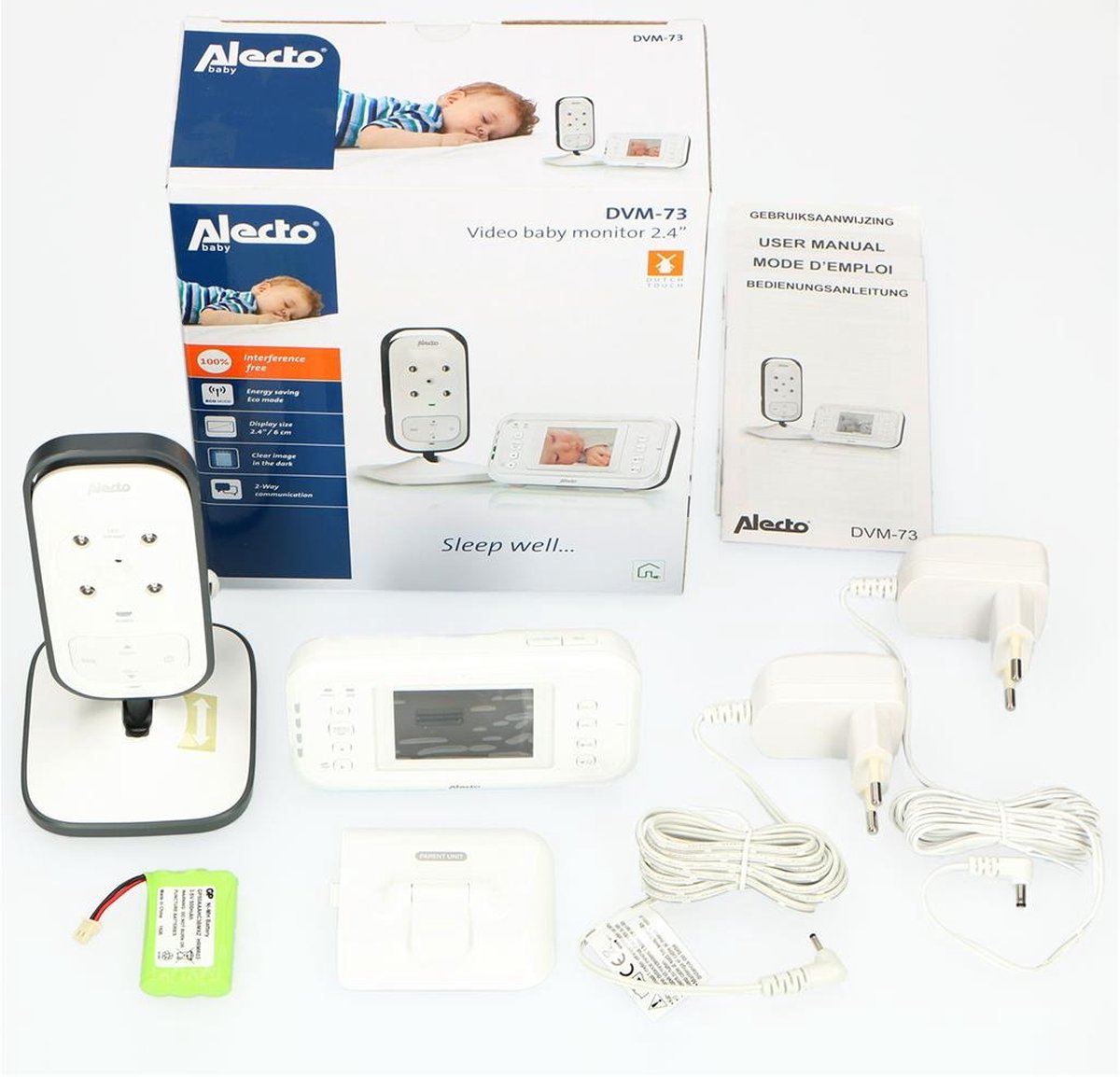 Alecto DVM-73 - Babyfoon met camera - 2.4" Kleurenscherm - Wit