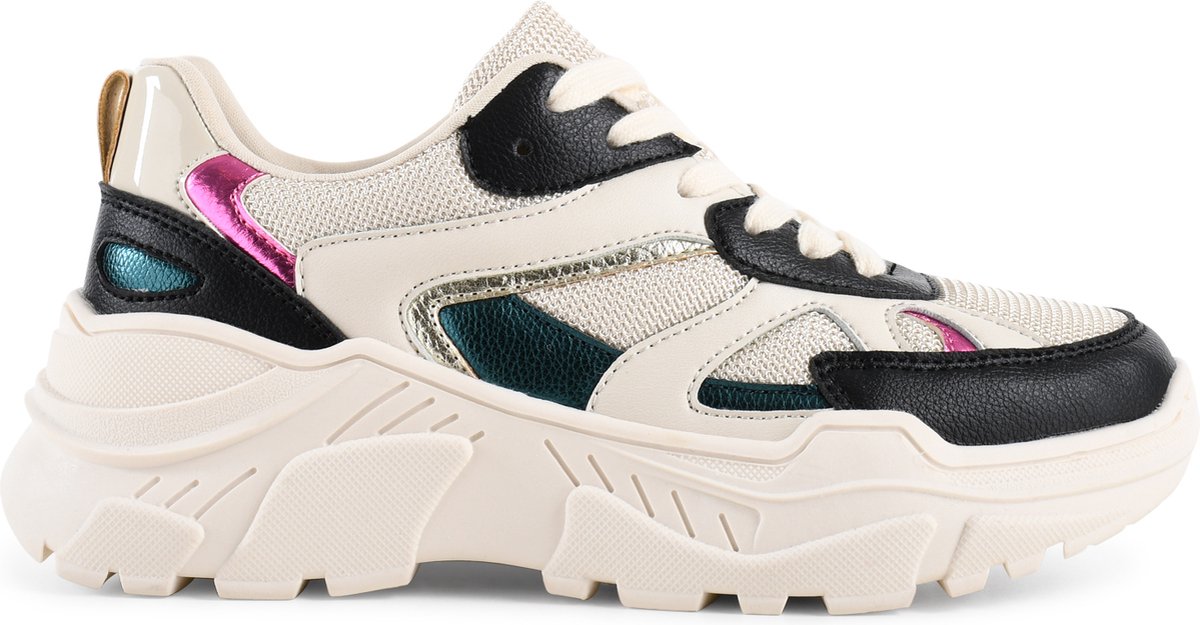 sneaker, chunky sole, multicolor, mesh, leder