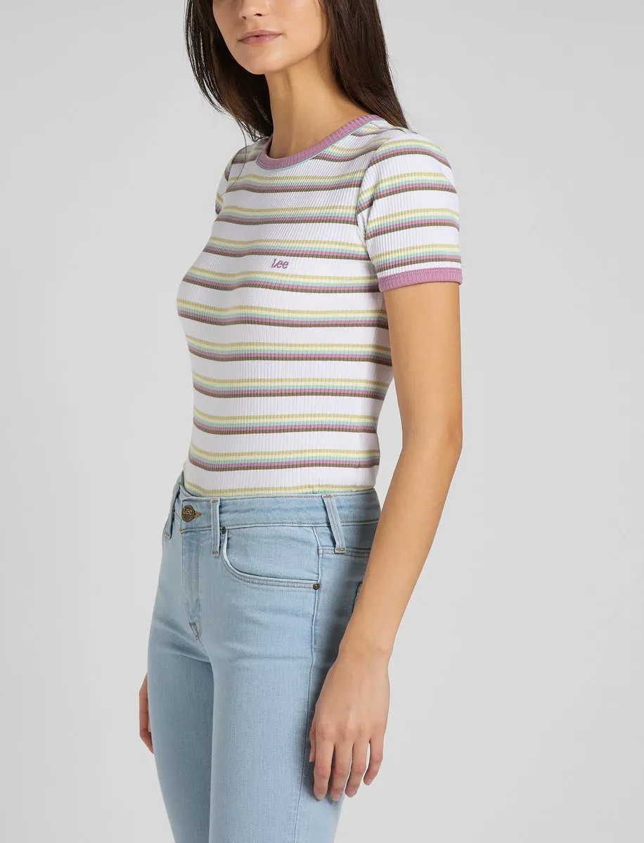 Lee Dames Stripe Tee shirt - Maat L - Gemengde Kleuren