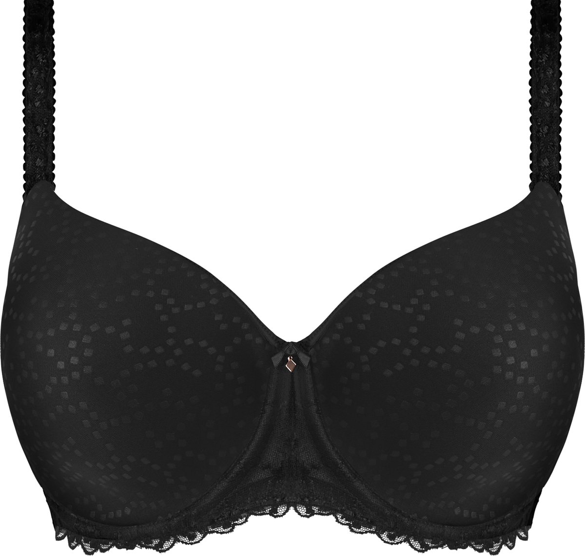 bh, black bra, lacy trim, padded cups, adjustable straps
