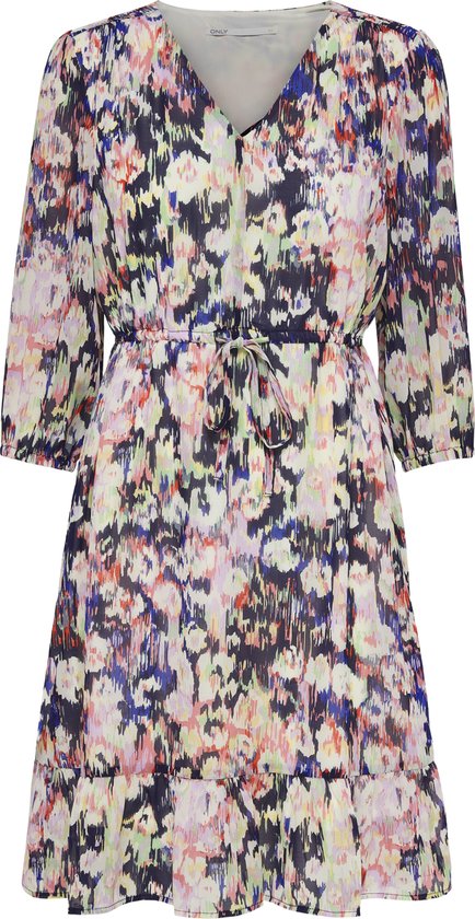 jurk, langormaat, bloemenprint, wrap, 3/4-mouwen
