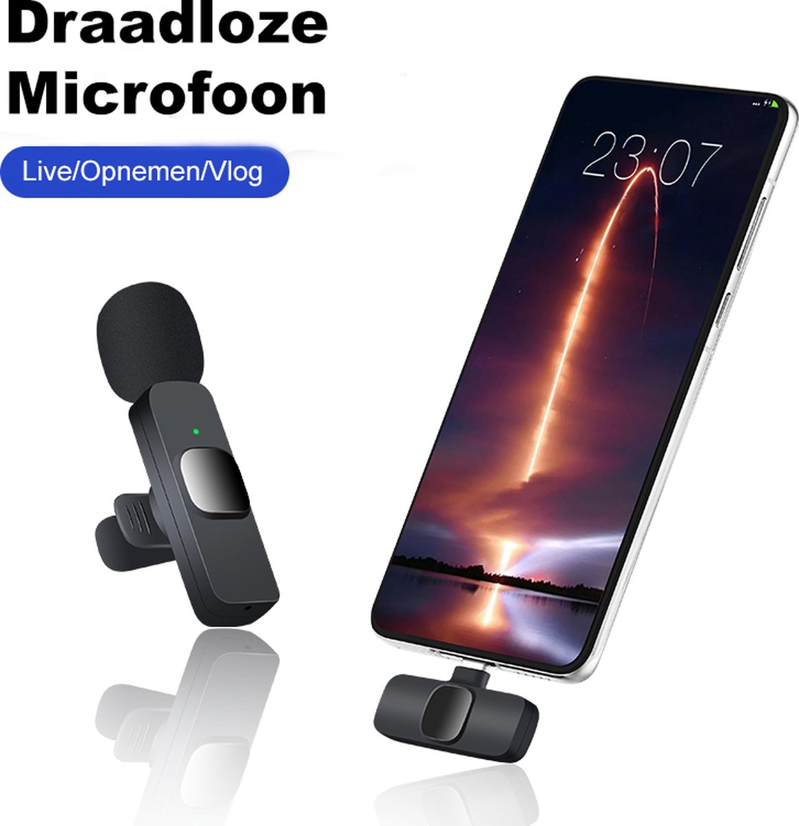 K9 microfoon - Iphone - draadloos - live - interview - Lighting - Zwart