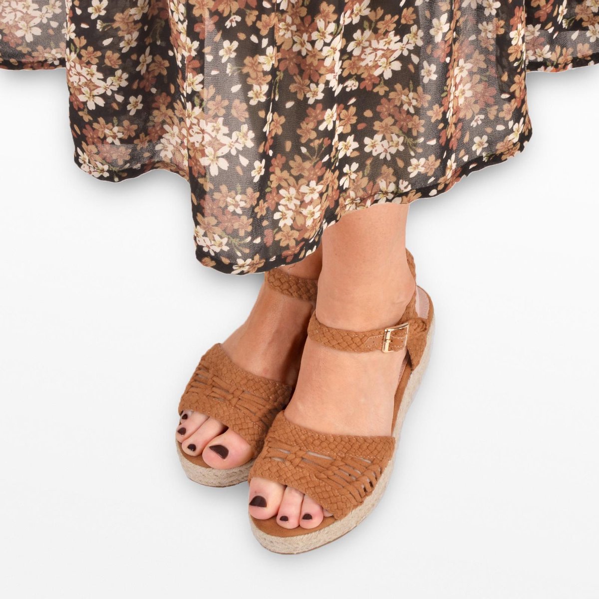 PS Poelman NANA Dames Faux PU Imitatie Suède - Maat 40 - Leren Sandalen met Espadrille Sleehak Zool