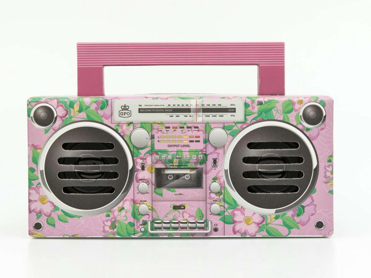 radio, boombox, pink, floral, portable