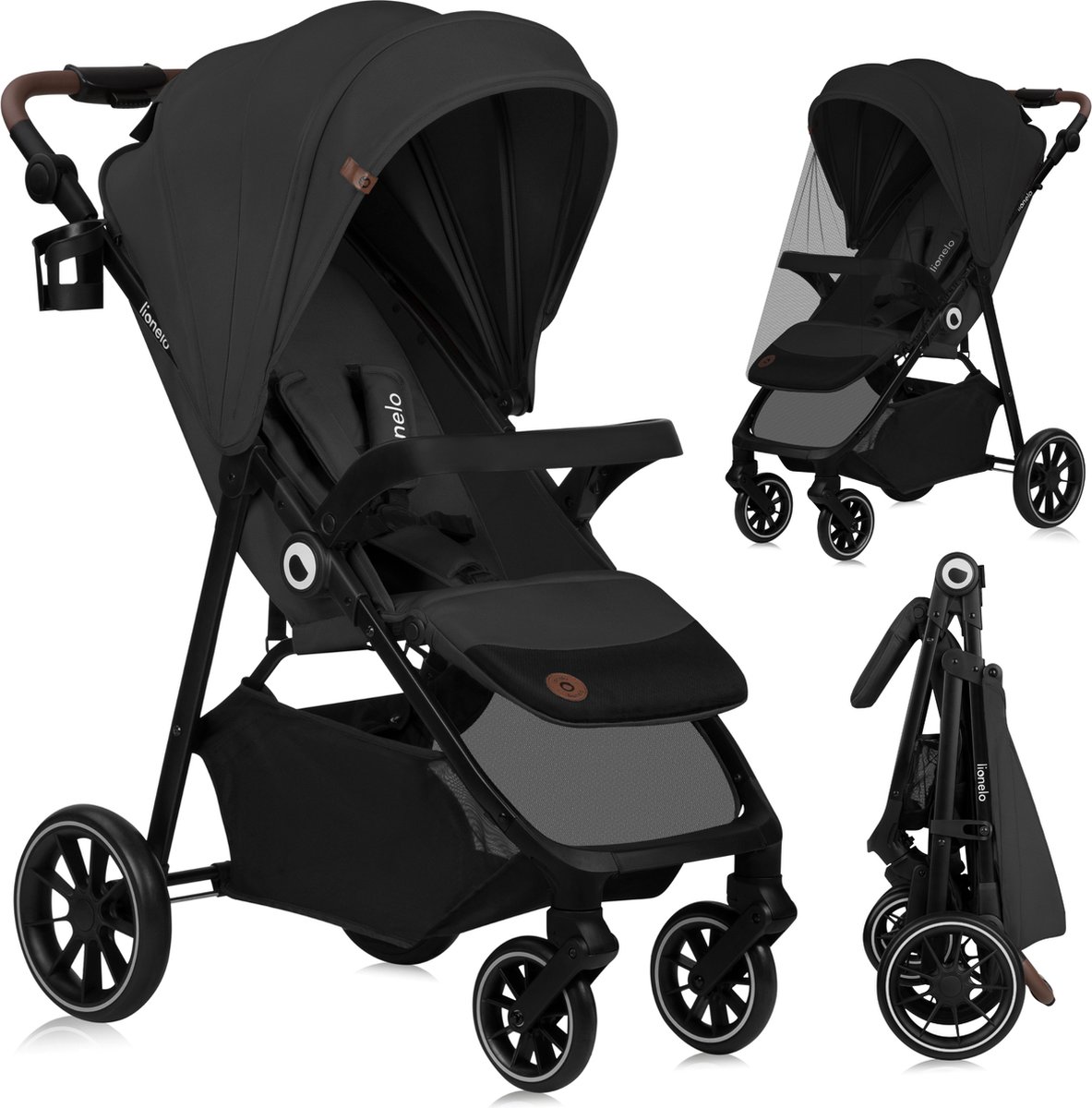 Lionelo Emma One Buggy en kinderwagen tot 22 kg – XXL Kapje – EVA Wielen – Lichtgewicht en Onderhoudsvrij – Verstelbare Rugleuning – Eénhandig Inklapbaar – Verstelbare Duwstang – Centrale Voetrem – 5-Punts Veiligheidsgordel