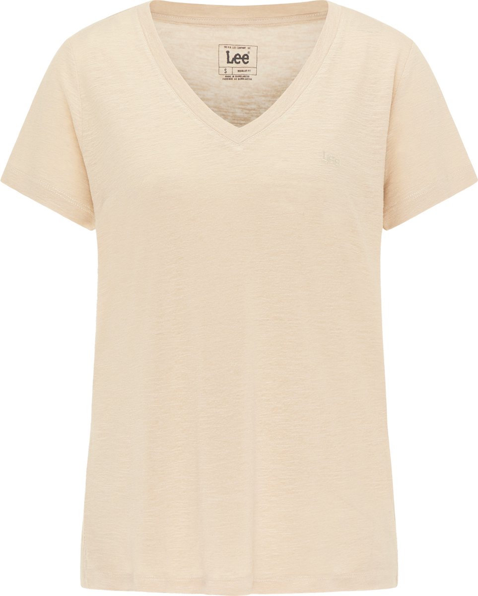 LEE V Neck Oxford Tan - Maat S - Dames T-shirt