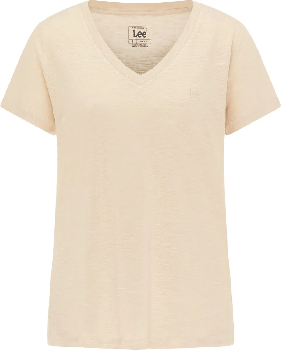 LEE V Neck Oxford Tan - Maat S - Dames T-shirt
