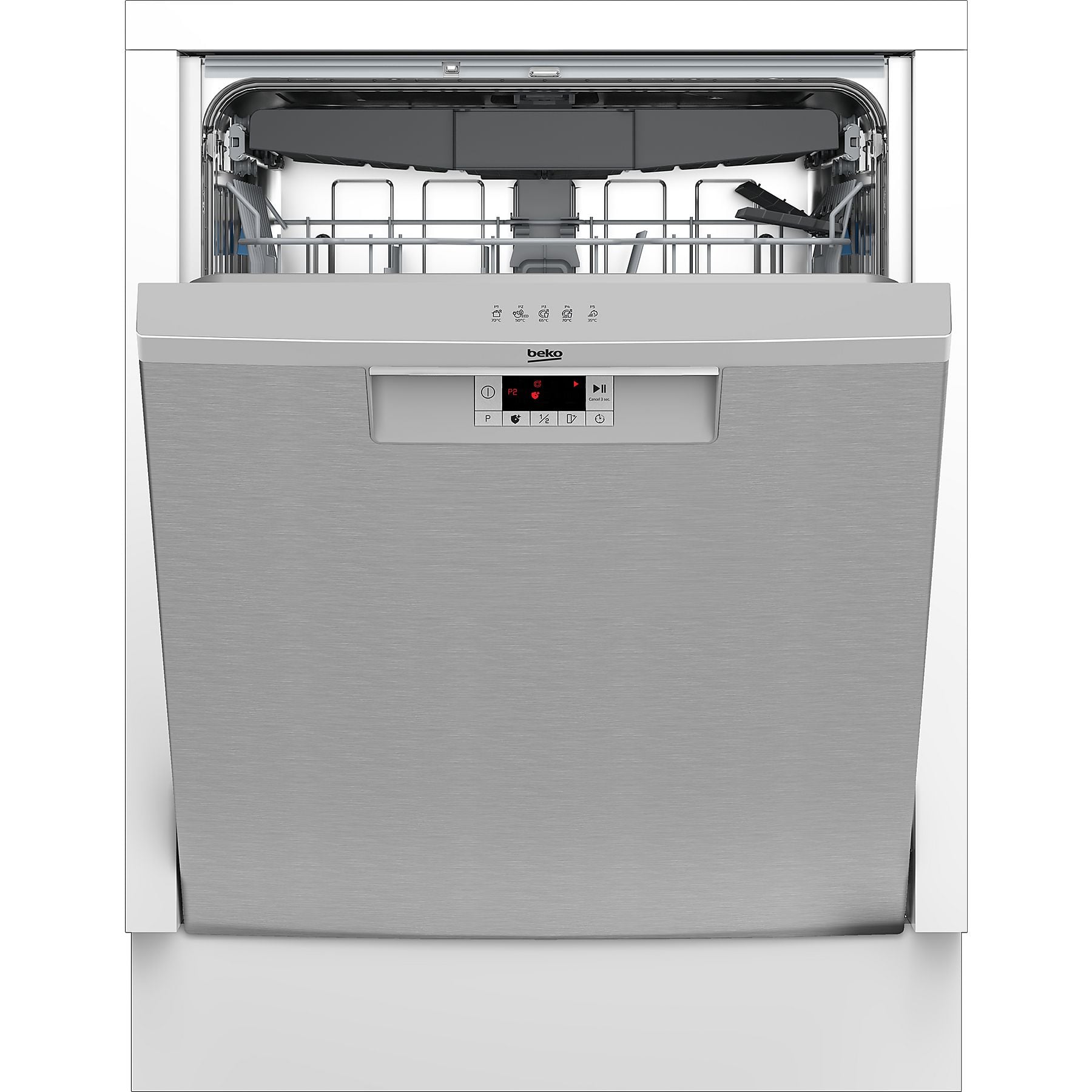 wasmachine, ingebouwd, grijs, sluitende deur, dispenser