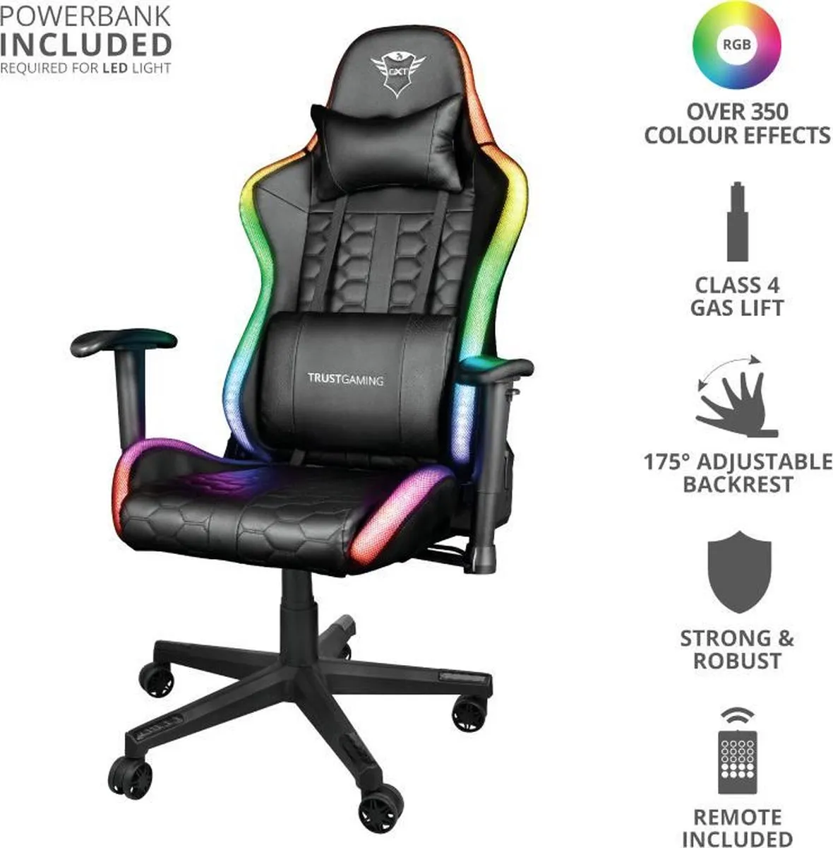 Trust GXT 716 Rizza - Gaming stoel met RGB verlichting - Zwart