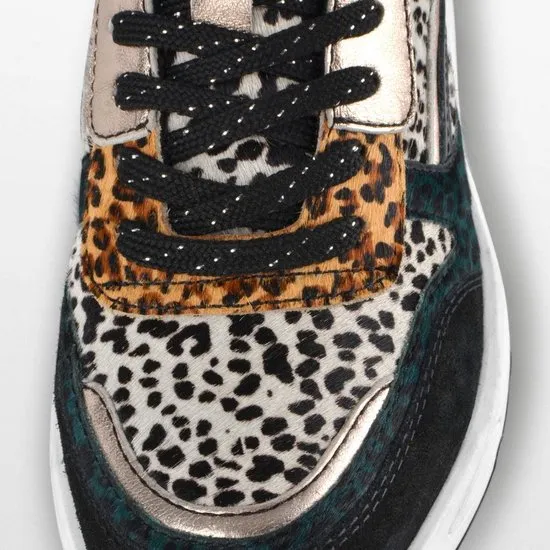 PS Poelman Sneakers Suède met Furry Luipaard Print en Metallic Dames - Zwart Multi - Maat 40