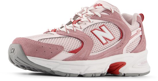 sneaker, running shoe, mesh upper, pink, white, ruffled suede detail