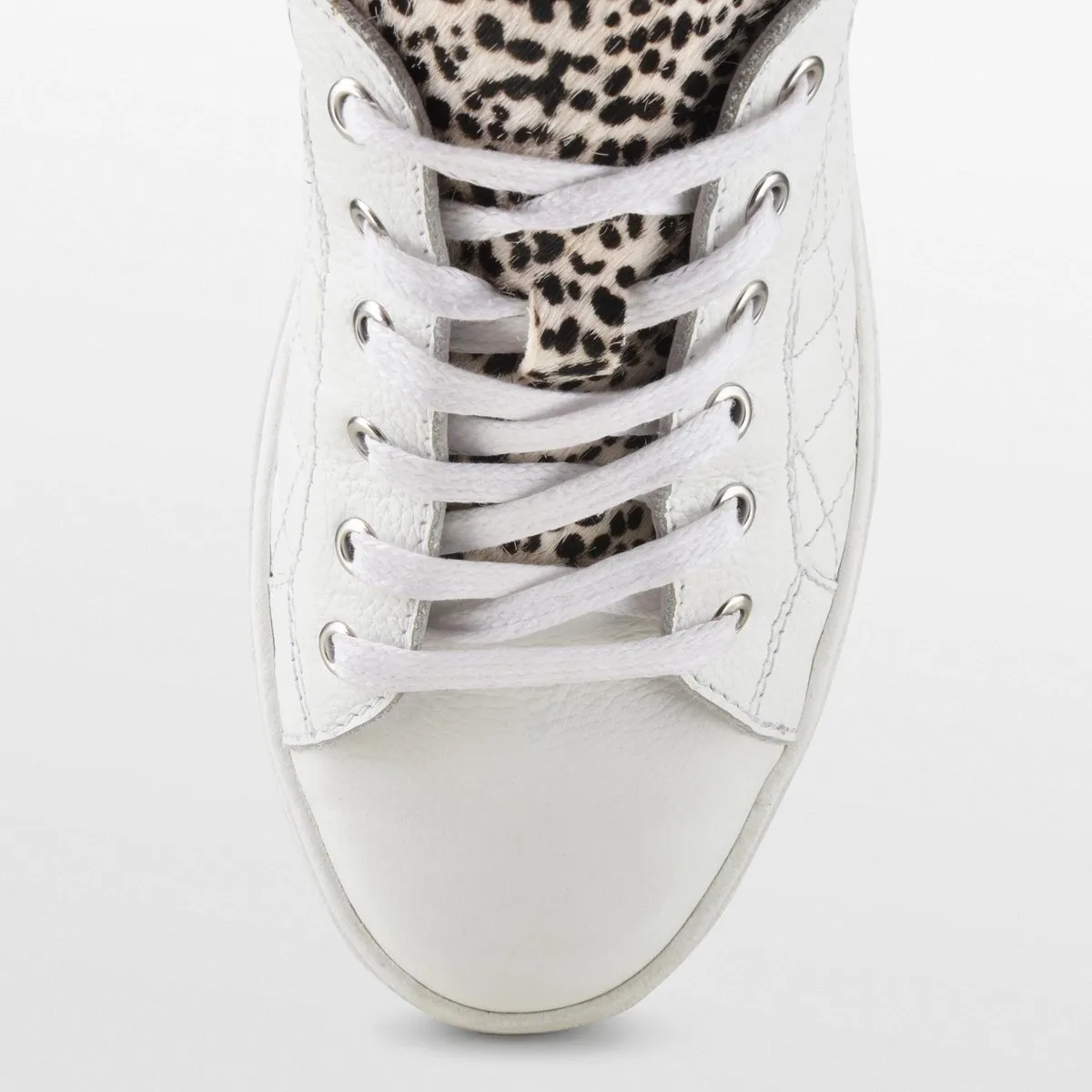 PS Poelman Esquimo Dames Quilted Leren Tennis Sneakers met Leopard Print - 36 - Wit