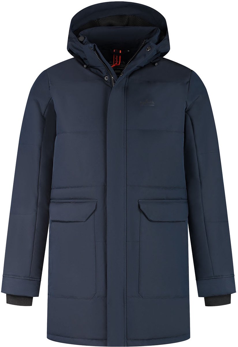 mantel, winterjasje, donsjas, blauw, zakken