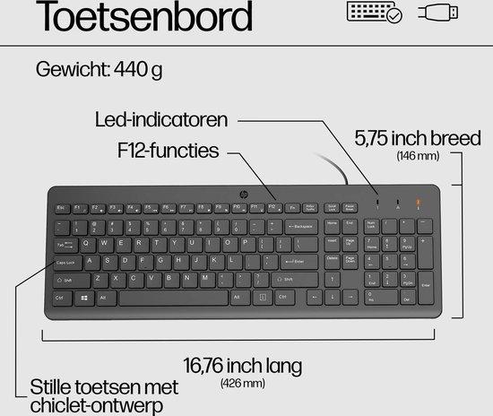 HP 150 Wired - Toetsenbord - Azerty - Zwart