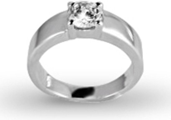 Silventi 52 Zilveren Ring - met ronde Zirkonia - Zilverkleurig - Maat 16.50