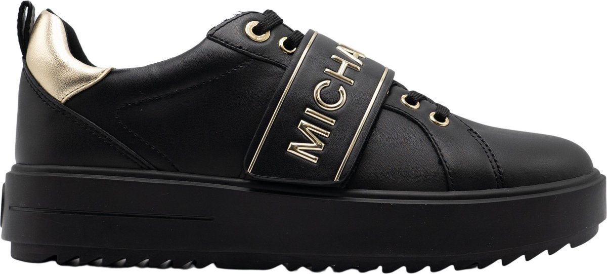 loafer, platform, zwart, metaalachtig, band