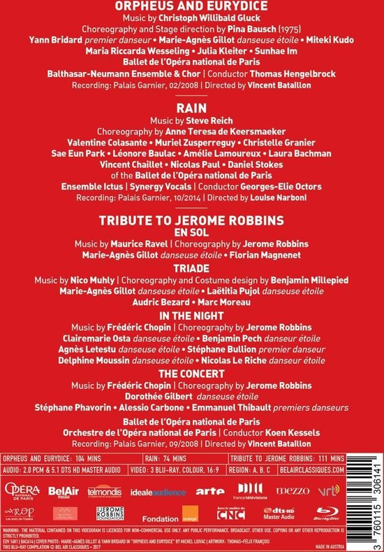 Pina Bausch - Anne Teresa De Keersmaeker - J.Robbi - Ballet De L'Opéra National De Paris (3 Blu-ray)