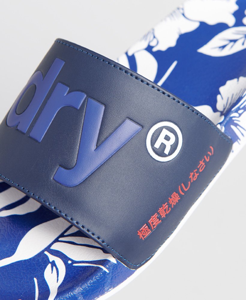 slipper, sandalen, thumbshield, blue, print, R logo, strap, slip-on
