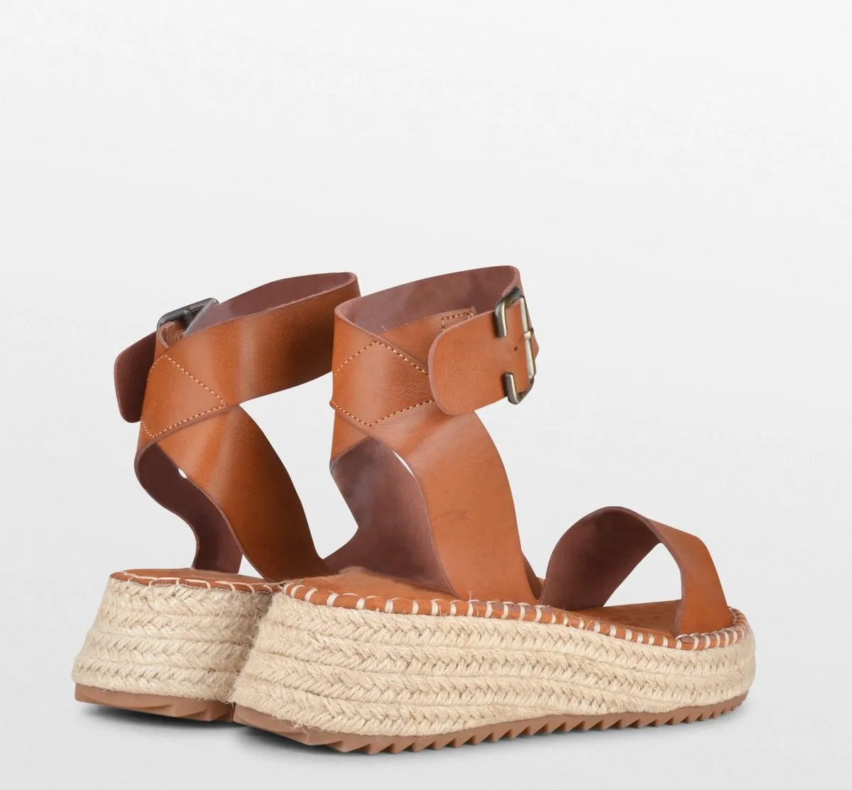 PS Poelman - Maat 37 - TARA Dames Faux PU Imitatie Leren Sandalen met Sportieve Espadrille Sleehak Z