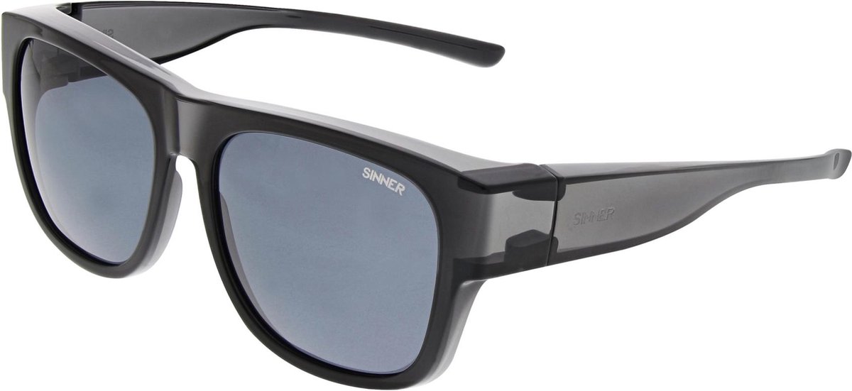 zonnebril, aviator stijl, zwarte montuur, blauwe lenzen, plastic montuur