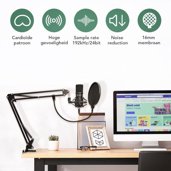 Merkloos - Microfoon met Arm - Cardioide Polair Patroon - Zwart
