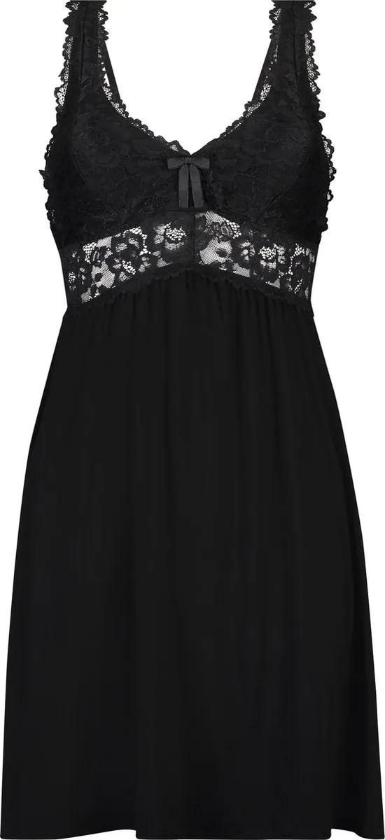nachtjapon, langer slip, lacy top, kleding ondergoed, zwart kanten