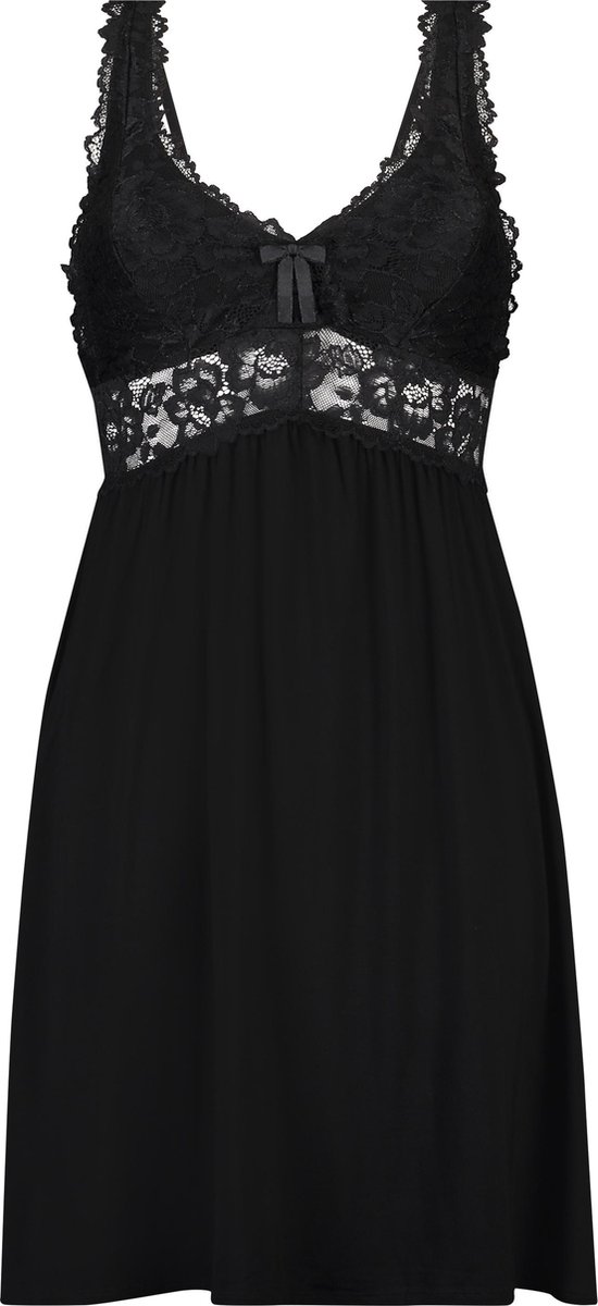 Hunkemöller - Maat M - Korte slipdress Negligé Modal lace - zwart