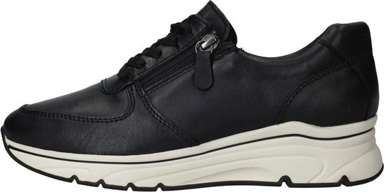 sneaker, zwart, leer, veter, platformzool