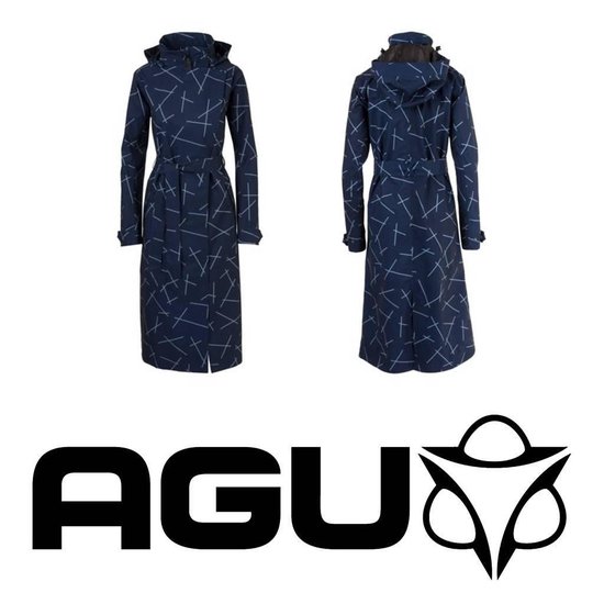 AGU URBAN OUTDOOR TRENCH COAT LONG WOMEN NAVY BLUE PRINT L