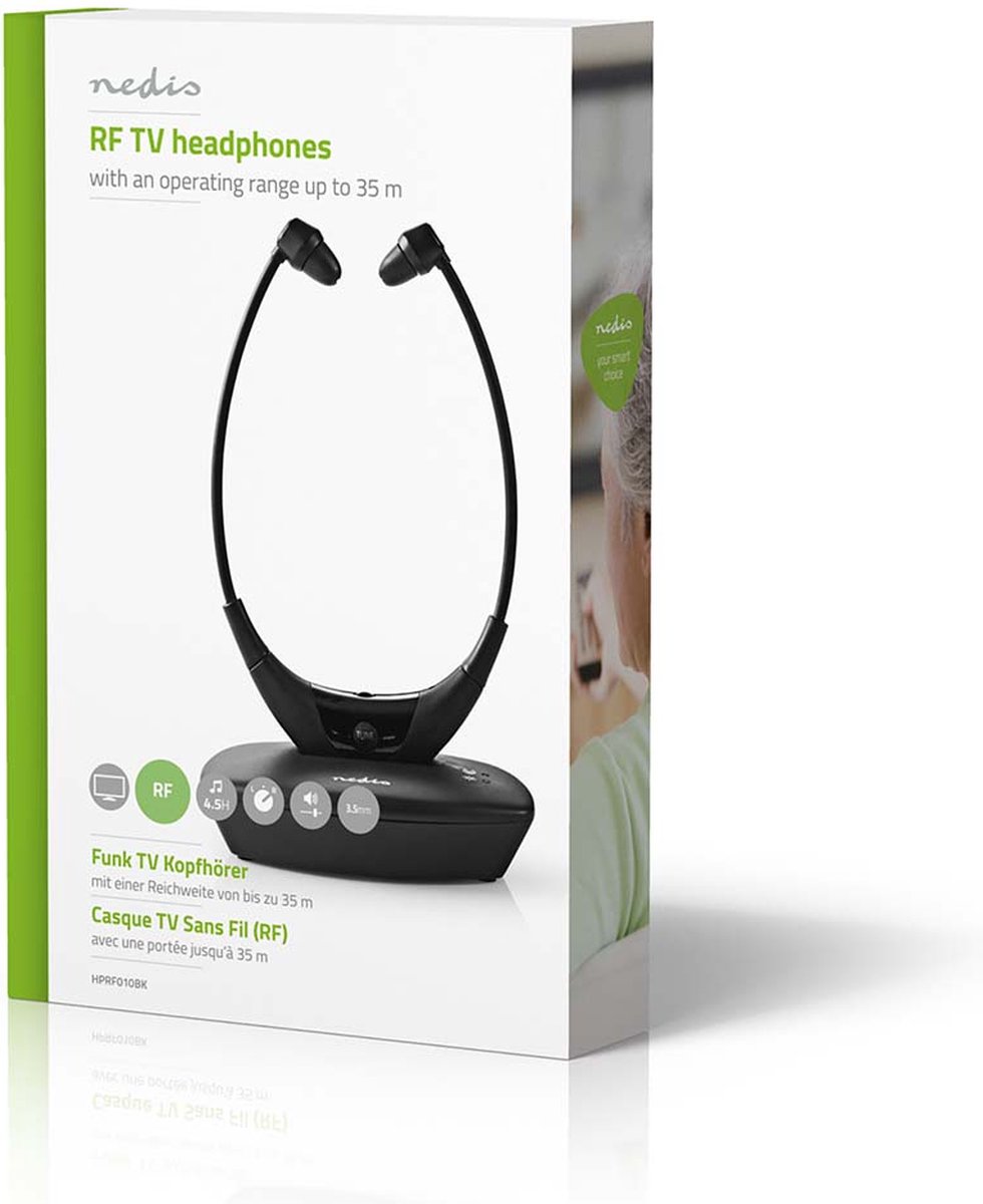 Nedis Draadloze TV-Koptelefoon - RF - In-Ear - Maximale batterijduur: 4.5 uur - 35 m - Digitale Audi