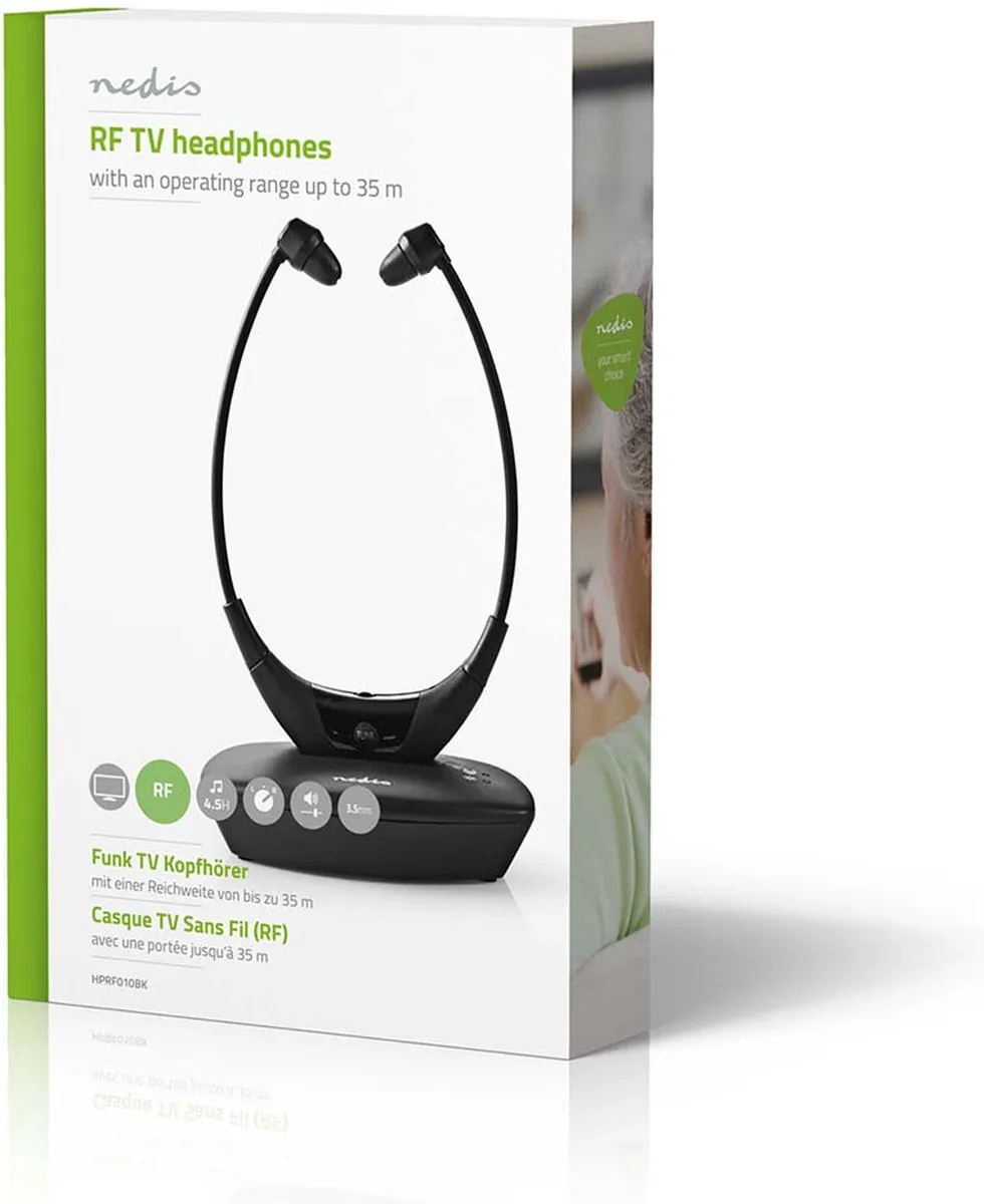 Nedis Draadloze TV-Koptelefoon - RF - In-Ear - Maximale batterijduur: 4.5 uur - 35 m - Digitale Audi